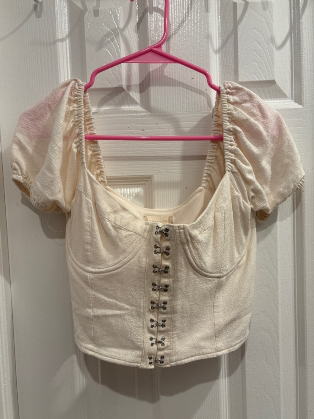 Altar'd State Cream Corset Top with Puff Sleeves 🫧
